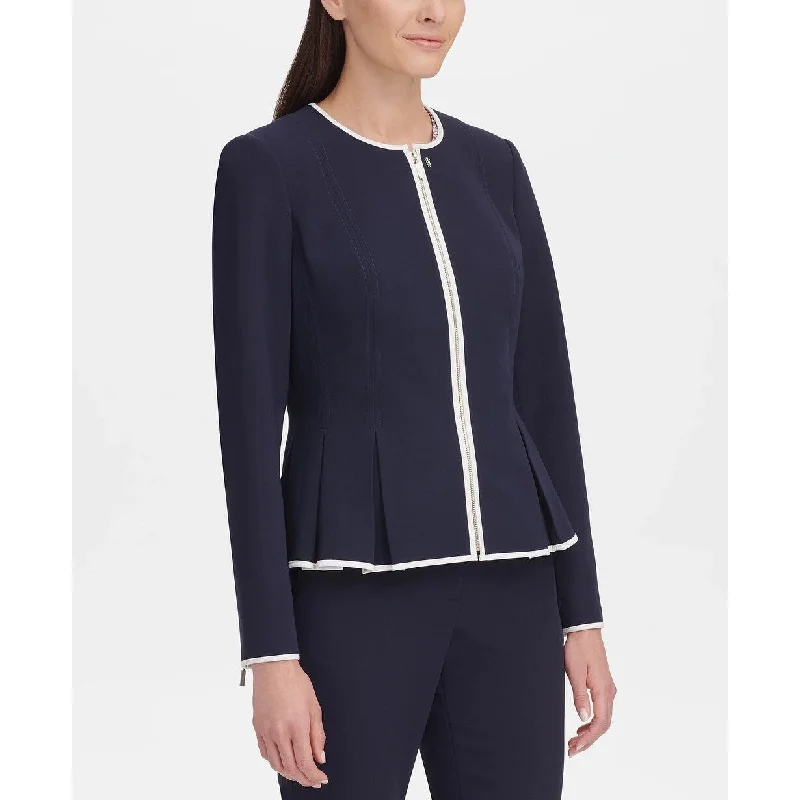 women's slim fit blazer -Tommy Hilfiger Women's Zip-Front Peplum Jacket Dark Blue Size 0