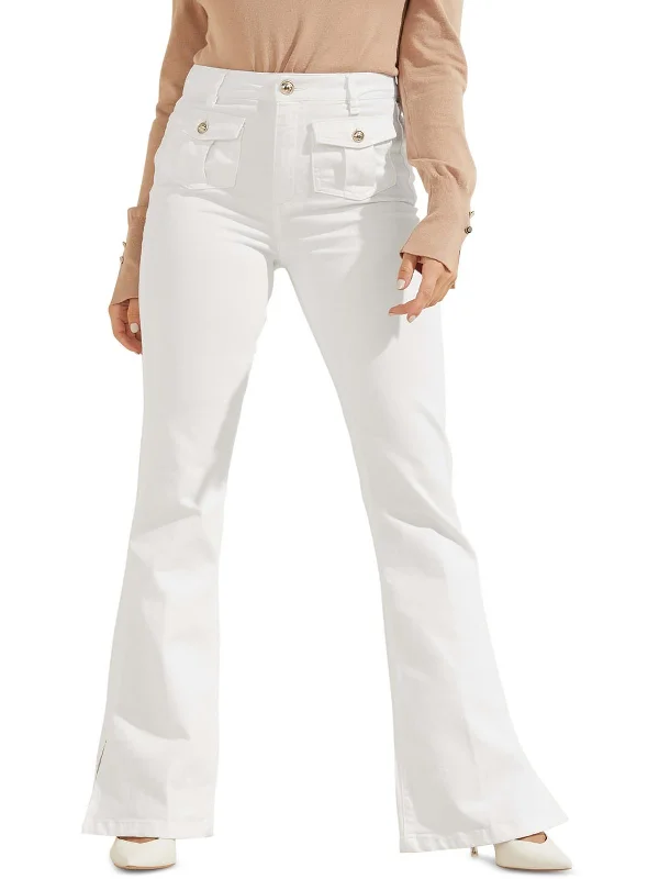 trendy two-tone jeans for ladies -Womens High Rise Solid Flared Jeans