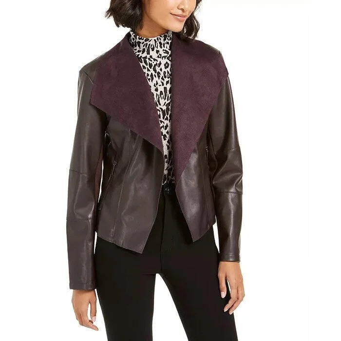 ladies' insulated ski jacket -Bar III Women's Flyaway Faux Leather Jacket Purple Size X-Large