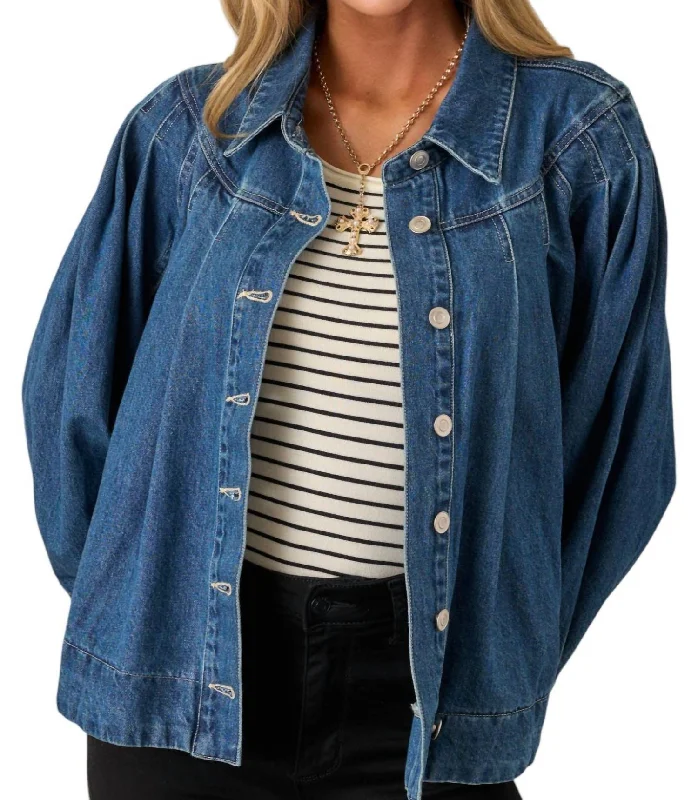 sleek minimalist coat for women -Pleated Jacket In Denim