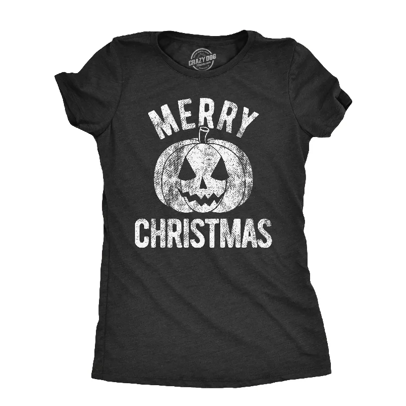 stylish surplice wrap top for women -Merry Christmas Pumpkin Women's T Shirt