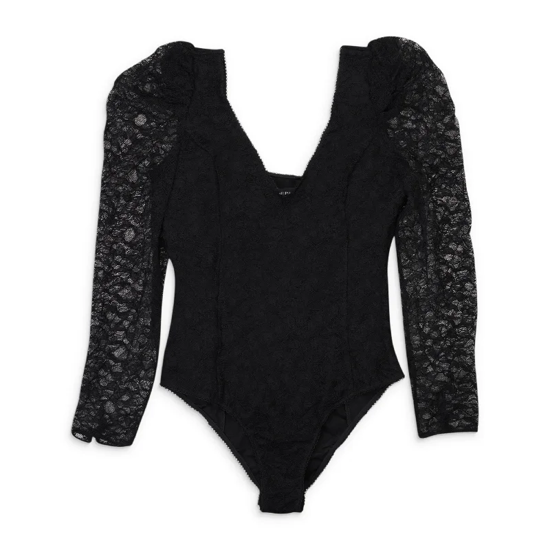 ladies' waterfall drape coat -CALLIPYGIAN LACE BODYSUIT BLACK BODY SUIT