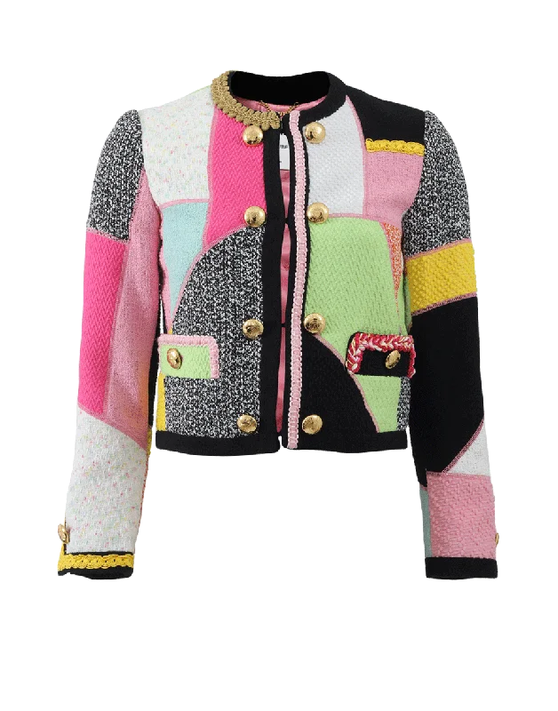 women's outdoor fleece jacket -Patchwork Tweed Jacket