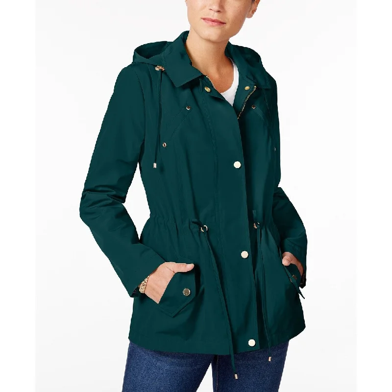 warm alpaca wool coat for ladies -Charter Club Women's Water-Resistant Hooded Anorak Jacket Dark Green Size Extra Small - X-Small