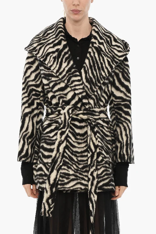 women's classic pea coat -Tagliatore Animal Motif Coat with Belt