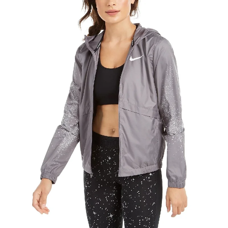 ladies' quilted coat -Nike Women's Essential Water Repellent Hooded Running Jacket Grey Size X-Small