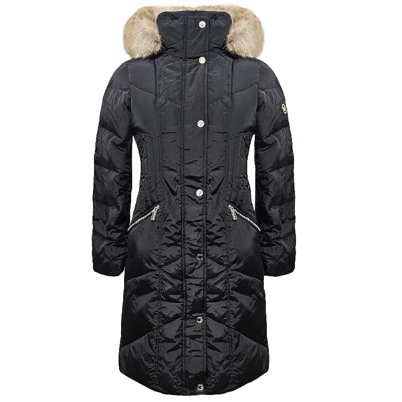 urban style cropped puffer jacket -Michael Michael Kors Women's Chevron 3/4 Down Puffer Coat, Black