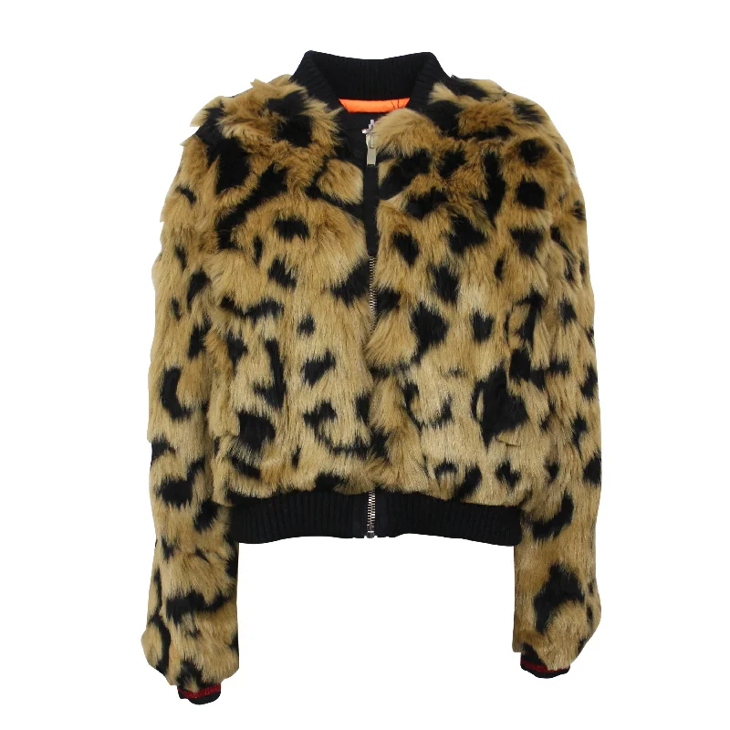 fitted wool blend coat for women -Marcelo Burlon Candies Fake Fur Jacket - Beige