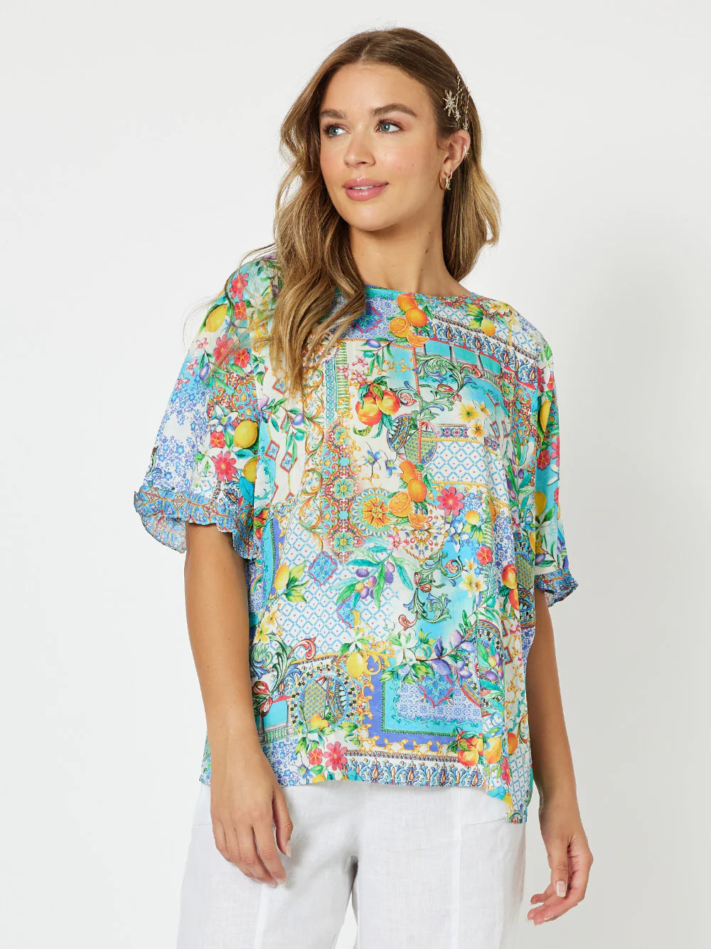 comfortable bamboo fabric top for women -Portofino Print Top - Multi