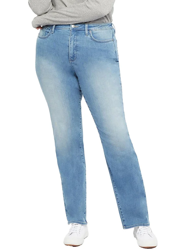 stylish embellished denim jeans -Plus Womens Relaxed Light Wash Straight Leg Jeans