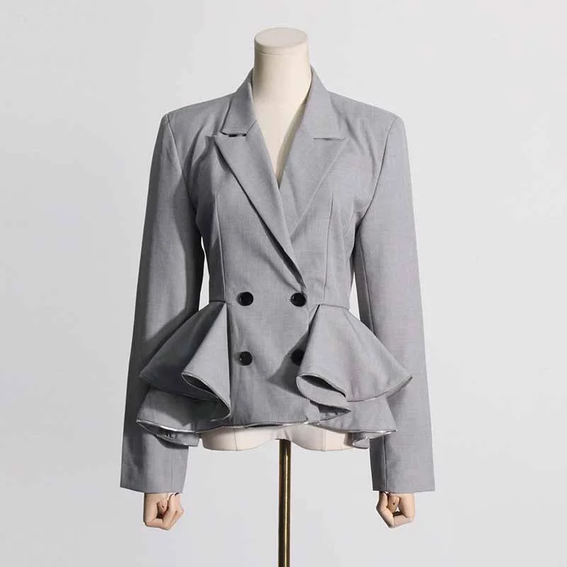 ladies' fleece zip-up jacket -Women's Double Breasted Blazer With Scallops