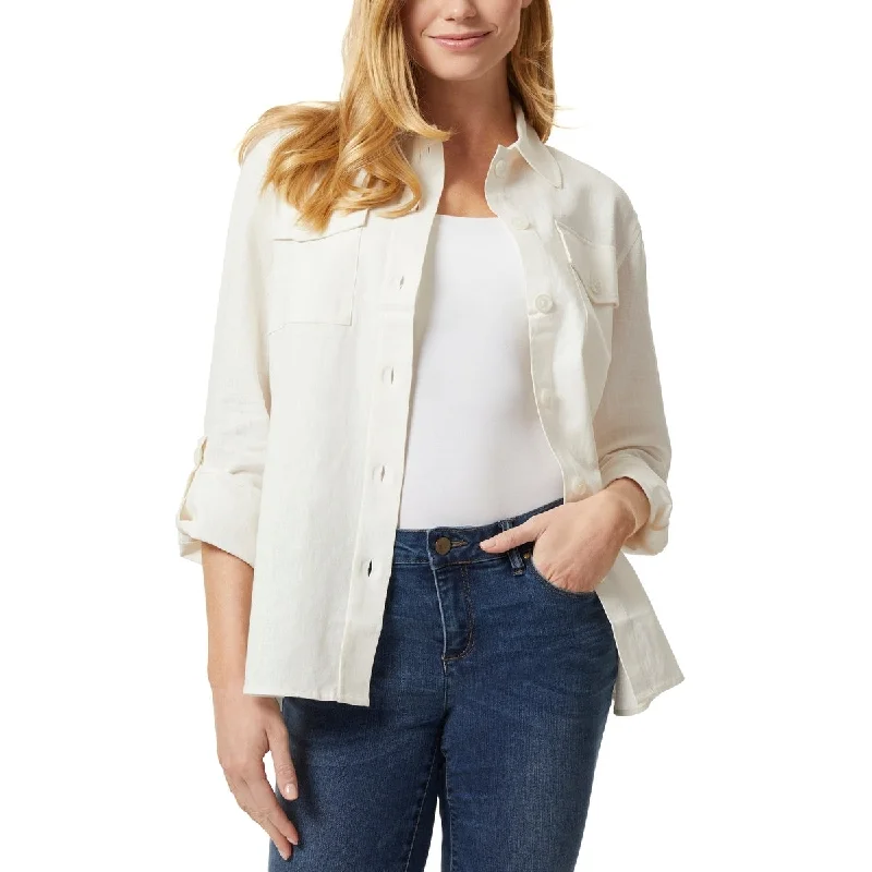 cropped wool blazer for women -Jones New York Women's Shacket With Rolled Tab Jacket White Size Small