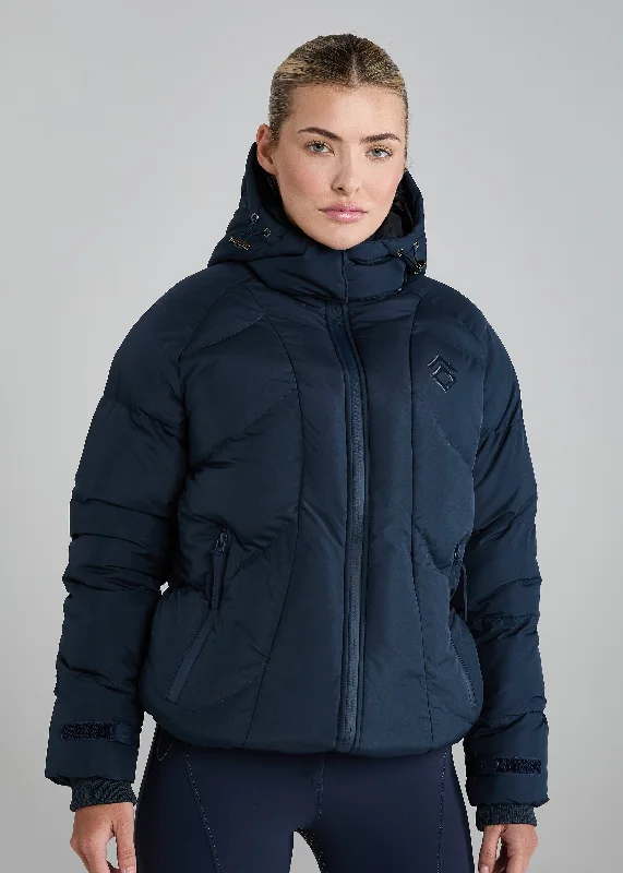 stylish knitted jacket for women -Navy Puffer Coat