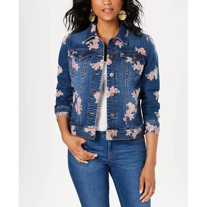 ladies' lightweight anorak coat -Style & Co Women's Floral Jean Jacket Blue Size Small