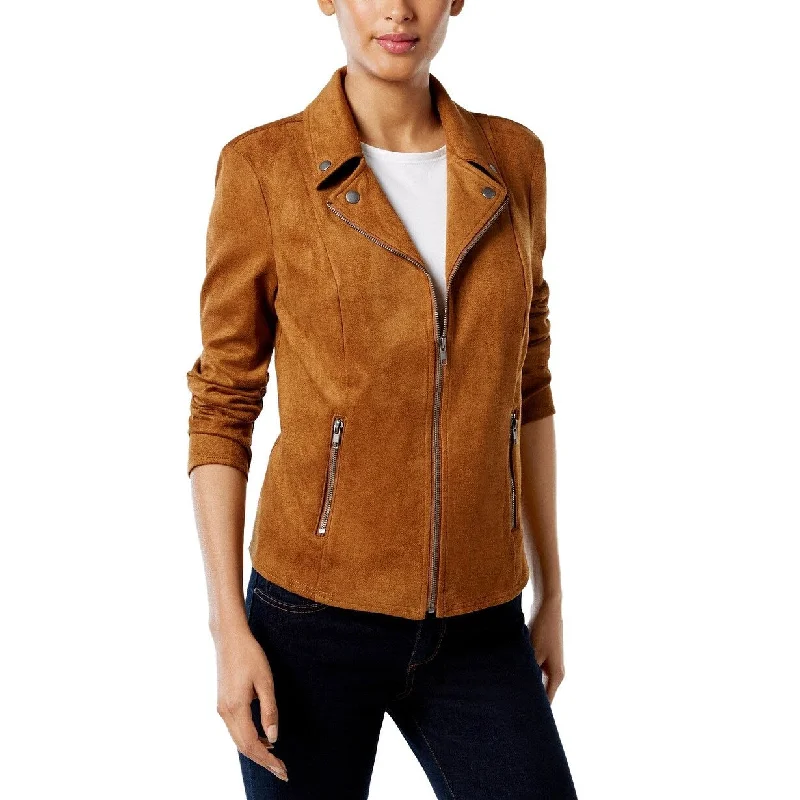 sleek satin bomber jacket for women -Style & Co Women's Faux Suede Moto Jacket Brown Size 2 Extra Large - XX-Large