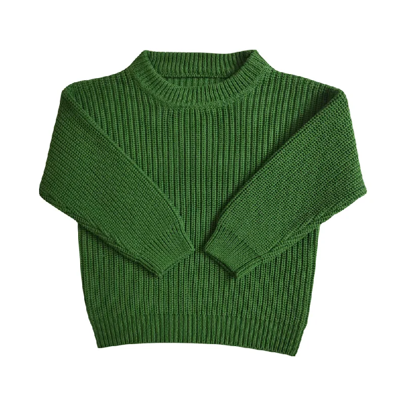 soft waffle-knit top for ladies -Green Sweater