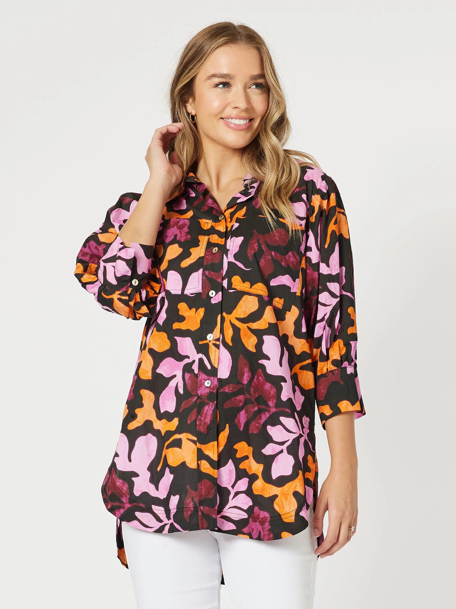 ladies' short sleeve wrap blouse -Tara Print Cotton Shirt