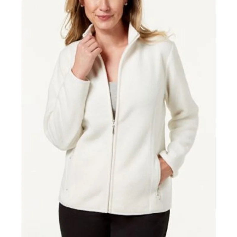 sleek minimalist coat for women -Karen Scott Women's Sport Zip-Up Zeroproof Fleece Jacket White Size Large