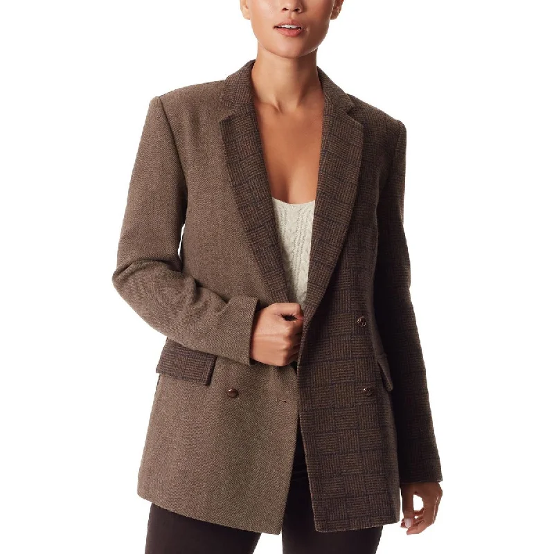 chic oversized blazer for women -Sam Edelman Womens Plaid Shoulder Pad Double-Breasted Blazer