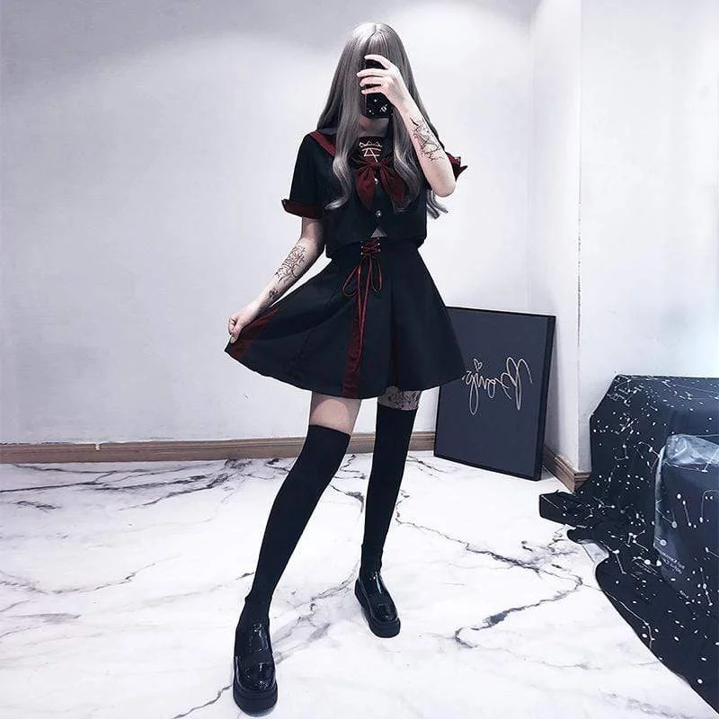 women's oversized sweatshirt -Women's Gothic Hexagram Red&Black Sailor Suits