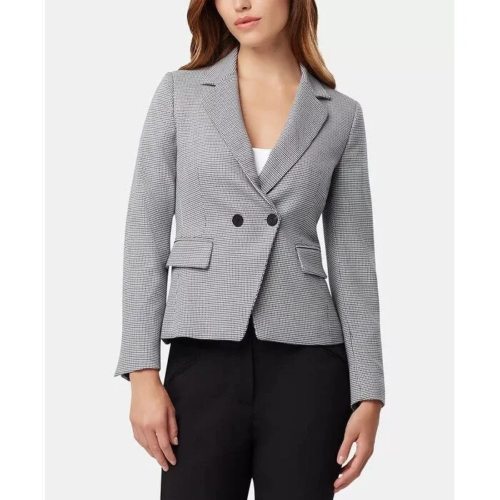 women's travel-friendly jacket -Tahari ASL Women's Houndstooth Double-Breasted Jacket Natural Size 10