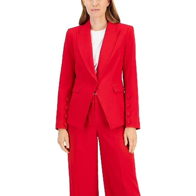 women's mid-length wool coat -Tahari ASL Womens Crepe Point Lapel One-Button Blazer