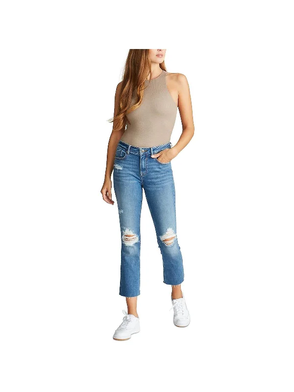 ladies' cropped boyfriend jeans -Stevie Womens Destructed Cropped Straight Leg Jeans