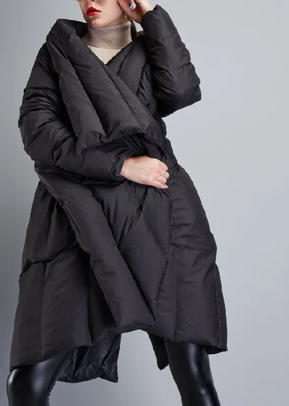 women's sherpa-lined jacket -Fine Black Asymmetrical Cloak Duck Down Winter Coats Winter