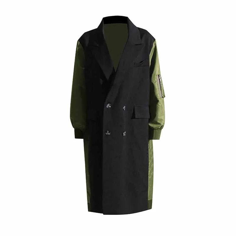 women's slim fit blazer -Women's Contrast Sleeve Paulah Coat Color-Spliced Long Trench Coat  Long windbreaker Jacket