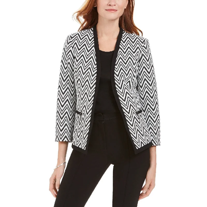 casual linen jacket for women -Kasper Women's Zig-Zag Knit Jacket Charcoal Size 18