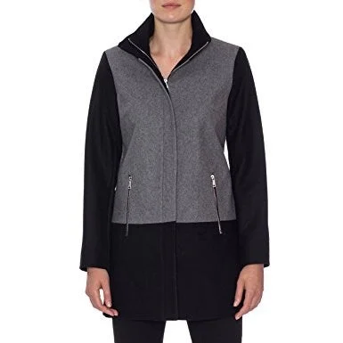 women's oversized corduroy jacket -Nautica Color Blocked Herringbone Wool Black/HeatherGrey Extra Large - XL