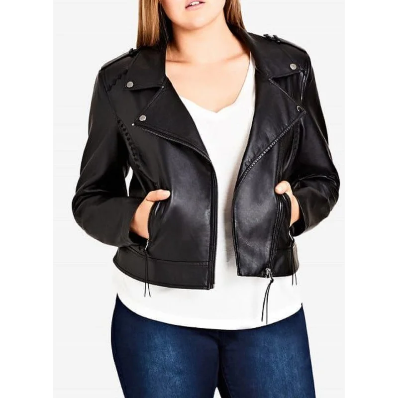 elegant long coat for women -City Chic Women's Trendy Plus Size Biker Jacket Black Size 18W