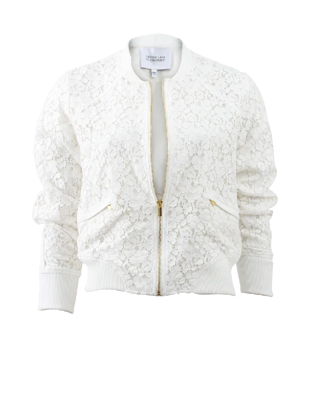 women's asymmetrical zip jacket -Lace Bomber Jacket