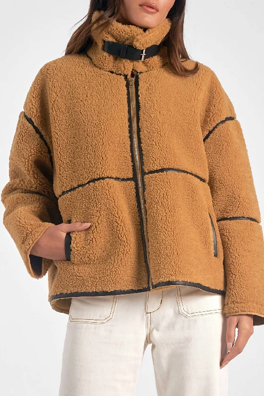 winter parka for women -Dutton Faux Shearling Coat In Curry