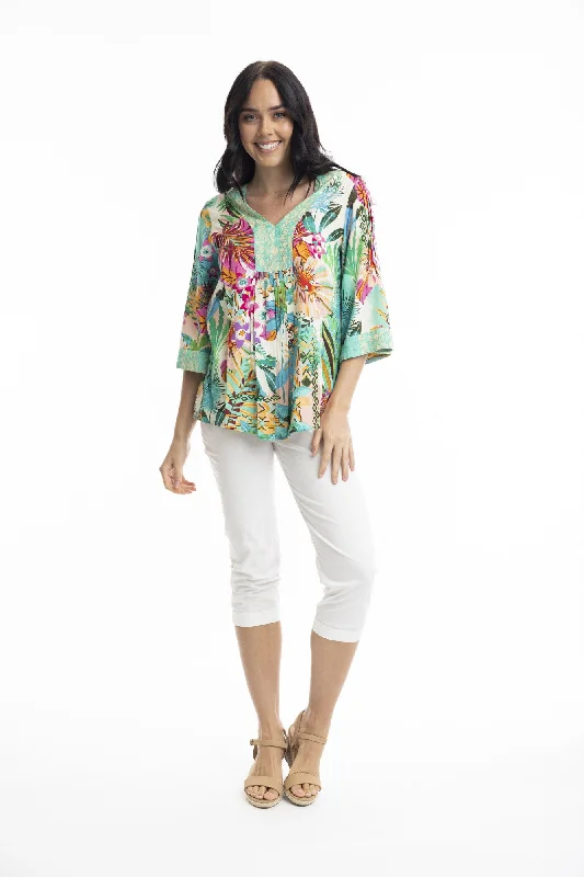 ladies' modern draped top -Hanalei V Neck Top