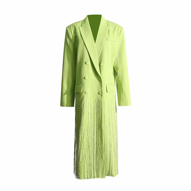 ladies' cashmere overcoat -Women's Coat Spliced Tassel Slimming Suit Jacket