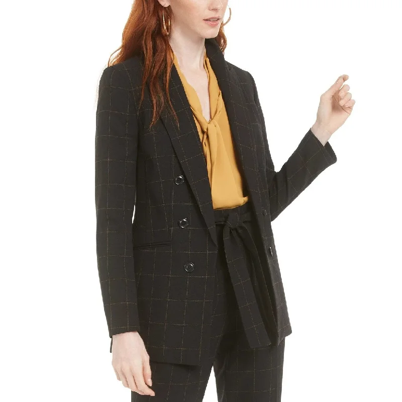 classic camel coat for ladies -Bar III Women's Windowpane-Print Jacket Black Size 10