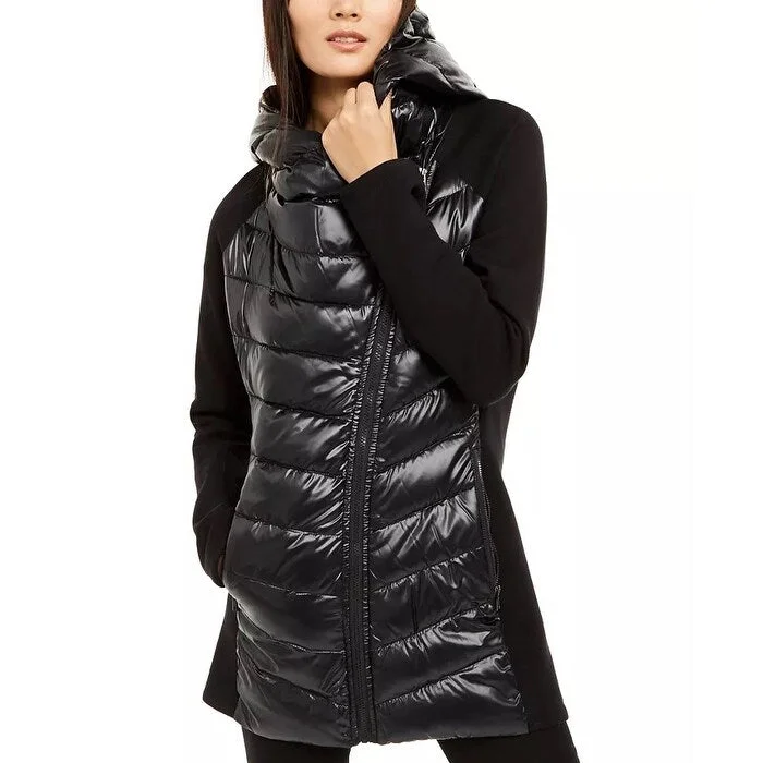 winter parka for women -Calvin Klein Women's Mixed-Media Puffer Jacket Black Size M - Medium