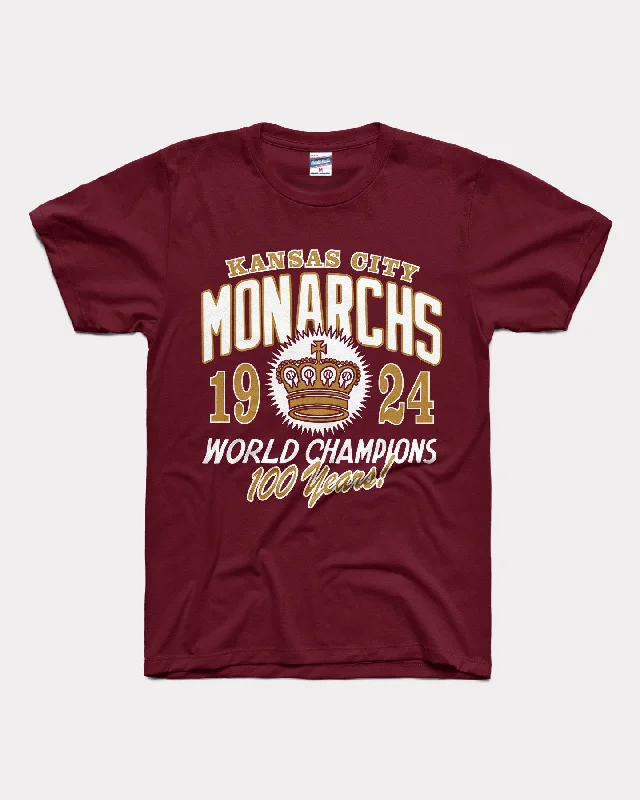 women's fitted long sleeve top -Monarchs 100 Year Champs Maroon T-Shirt