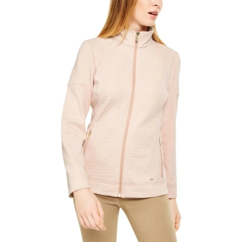 women's outdoor fleece jacket -Calvin Klein Women's Diamond Stitch Fleece Jacket Pink Size Large