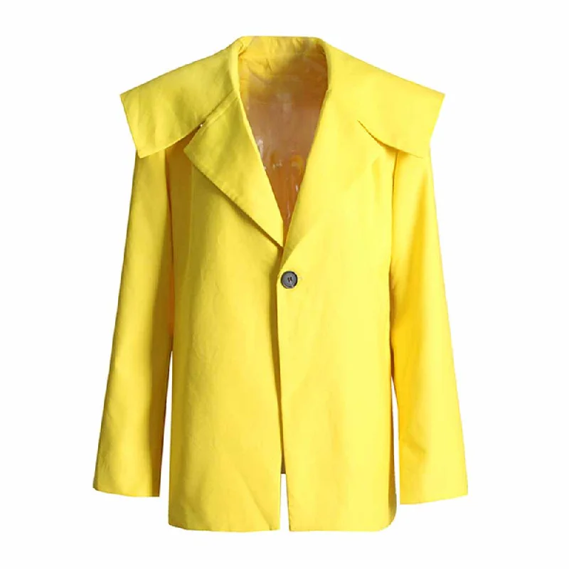 casual coats for women -Women's Casual One Button Yellow Coat Loose Shawl Collar Jacket