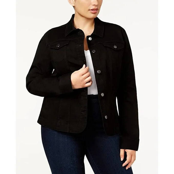 breathable softshell jacket for women -Charter Club Women's Plus Size Denim Jacket Black Size Extra Over - Extra-Over