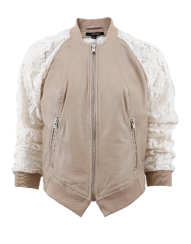 sporty track jacket for women -Lace Sleeve Bomber Jacket