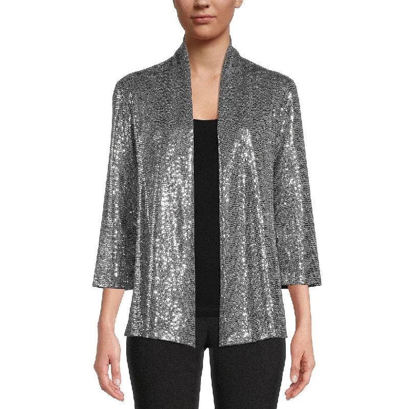 structured blazer jacket for women -Kasper Women's Sequined Open-Front Jacket Silver Size Extra Small - X-Small