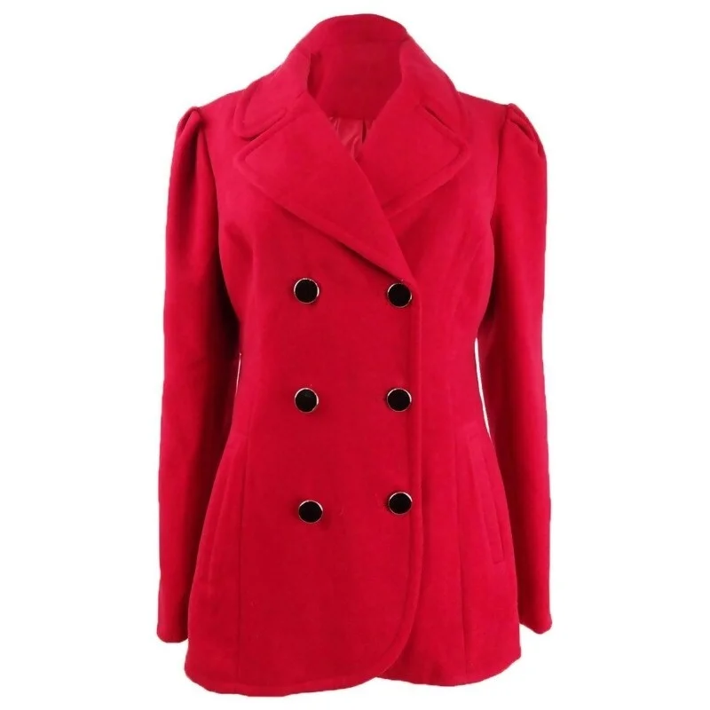 fashionable metallic puffer jacket for women -Maison Jules Women's Double-Breasted Peacoat Red Size Large