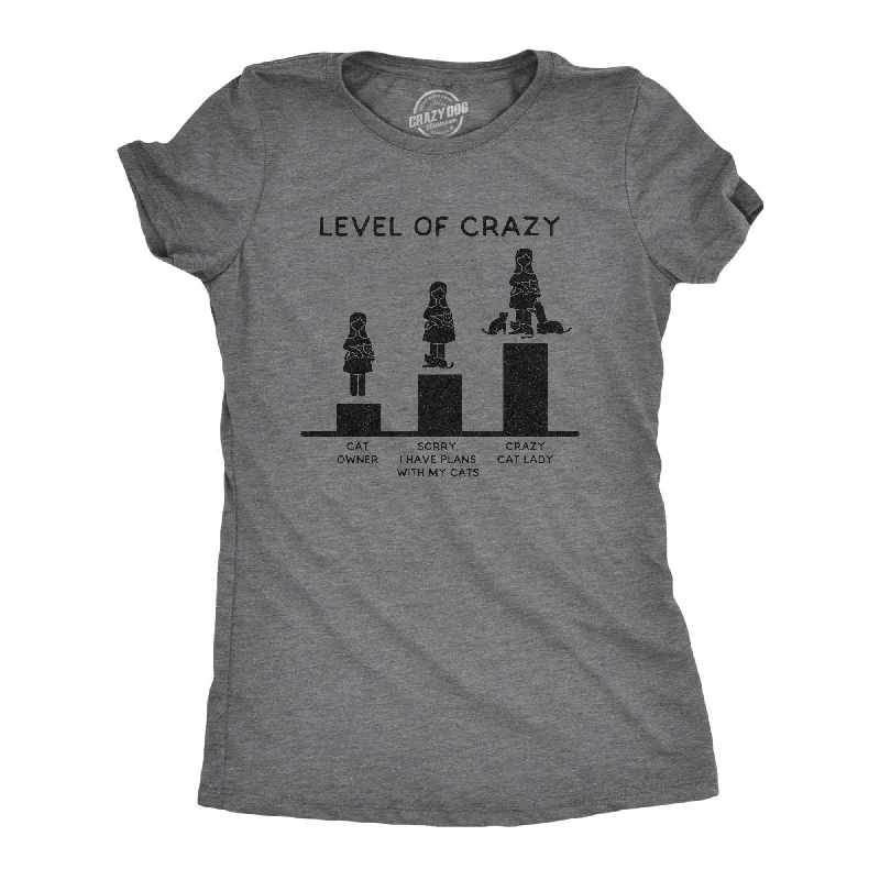 stylish plaid button-up shirt for ladies -Level Of Crazy: Crazy Cat Lady Women's T Shirt