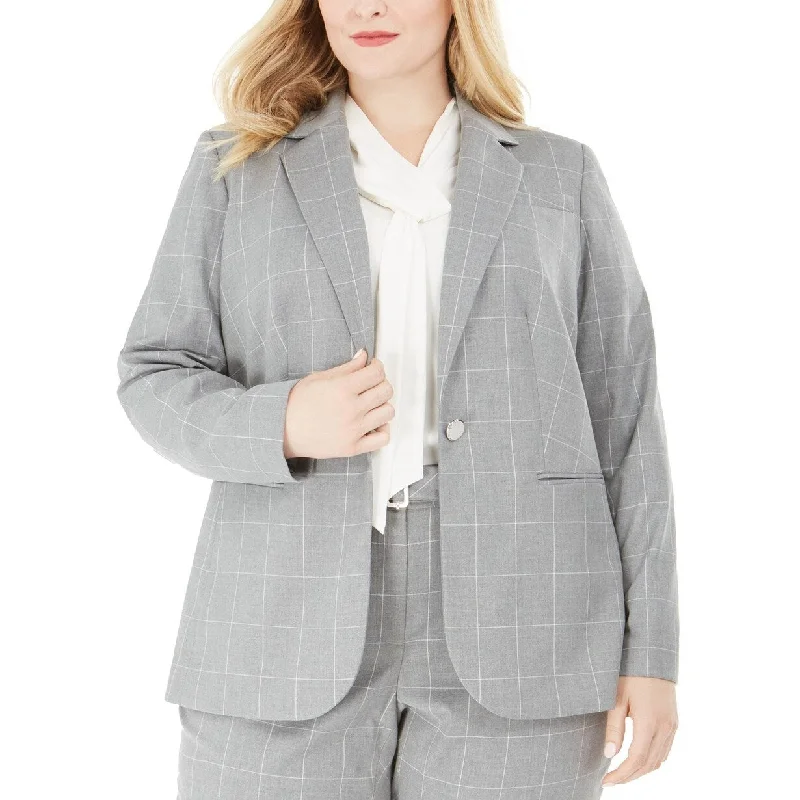 lightweight quilted jacket for women -Calvin Klein Women's Windowpane Plaid Jacket Silver Size 12