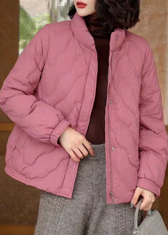 women's relaxed fit blazer -Pink Original Duck Down Jacket In Winter Stand Collar Zip Up Winter