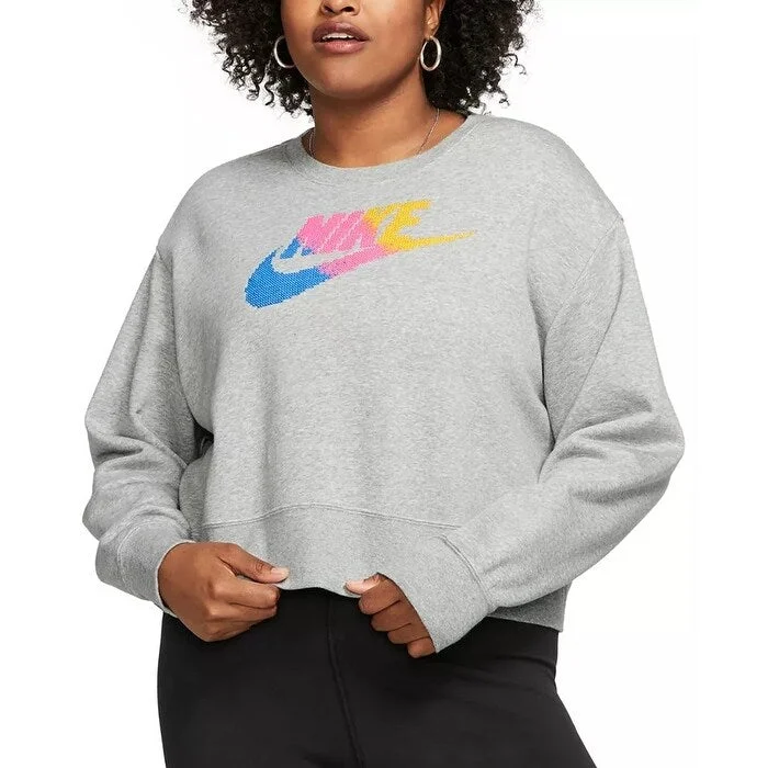 casual linen jacket for women -Nike Women's Plus Size Sportswear Fleece Crewneck Sweatshirt Gray Size X-Large