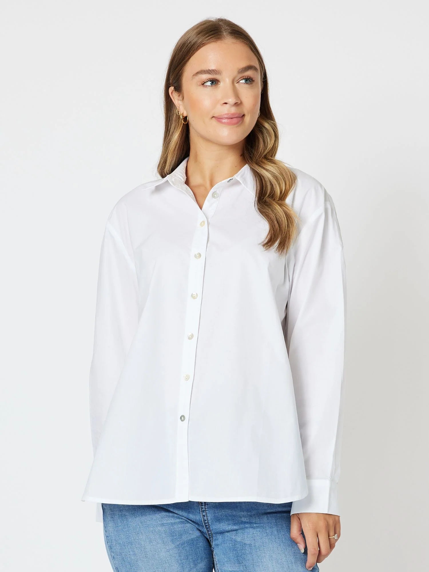 ladies' short sleeve top -Classic Shirt - White